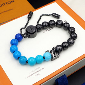 Louis Vuitton LV blue letter incarnation pendant and inscription on polished metal beads Bracelet-3948